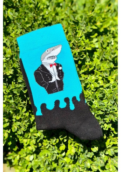 Lousocks Unisex Köpek Balığı Desenli Renkli Soket Çorap Mavi