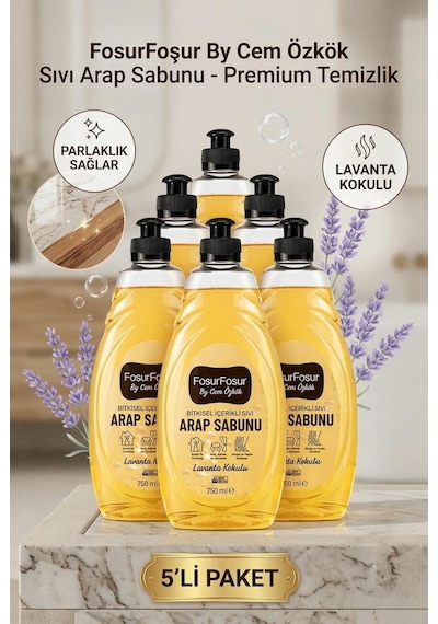 Foşurfoşur By Cem Özkök Lavanta Kokulu Bitkisel Sıvı Arap Sabunu 5 x 750 ML