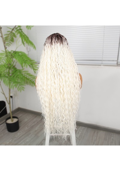 Afro Dalga Kumral Beyaz Platin Ombre Fiber Sentetik Tül Peruk - Grsy-582343 Renkli