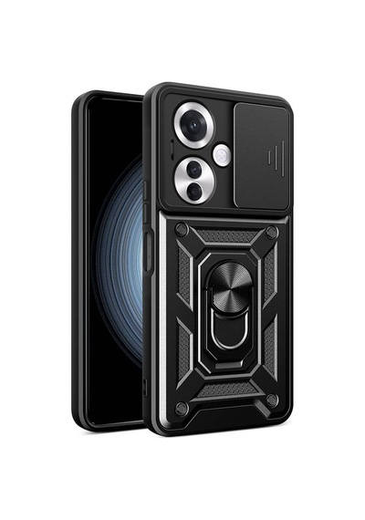 Ennar Oppo Reno 11f 5g Kılıf Magnetik Standlı Sürgülü Kamera Korumalı 360 Döner Yüzüklü Kapak Siyah