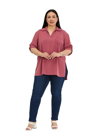 Disentis Modest Büyük Beden Yakası Düğme Ve Pat Detaylı Kolu Apoletli Gül Kurusu Bluz Disentis Modest Büyük Beden Yakası Düğme Ve Pat Detaylı Kolu Apoletli Gül Kurusu Bluz