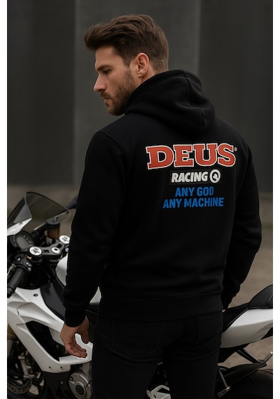 Unisex İkili Paket Kadın-erkek Sevgili Kombini - Kapüşonlu Baskı Detaylı Sweatshirt 2'li Paket Siyah