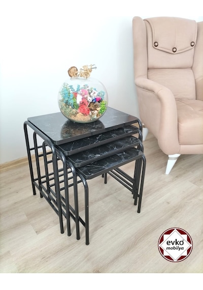 Evko Mobilya Buket Sehpa, 4'lü Zigon Sehpa,  Servis Sehpası, Iç Içe Geçen Sehpa, Ahşap Sehpa, Dikdörtgen Sehpa