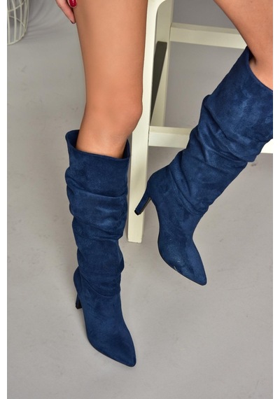 Fox Shoes L404868002 Lacivert Süet İnce Topuklu Kadın Çizme Lacivert-süet Lacivert