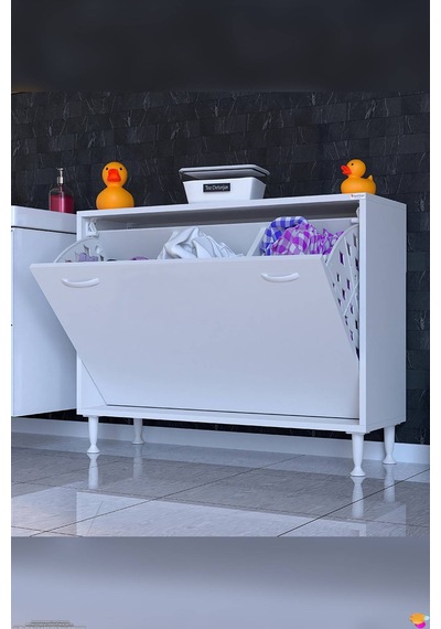 Söke 90 Cm 3 Gözlü Kirli Çamaşır Sepetli Çok Amaçlı Banyo Dolabı Beyaz