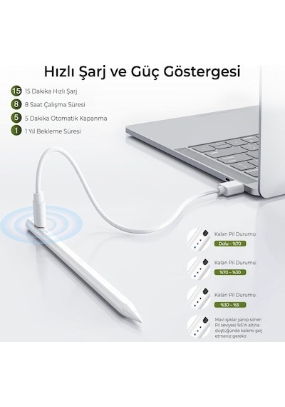 Bix Sp03 Stylus Pen Manyetik Eğim Sensörlü Avuç İçi Engelleme Özellikli İpad Uyumlu Çizim Ve Tasarım İçin Tablet Kalemi Beyaz