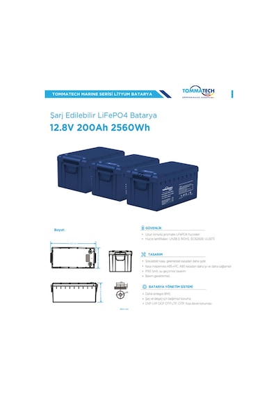 Tommatech Marine 25.6 V 100 Ah Lifepo4 Abs+pc Kasa Lityum Batarya