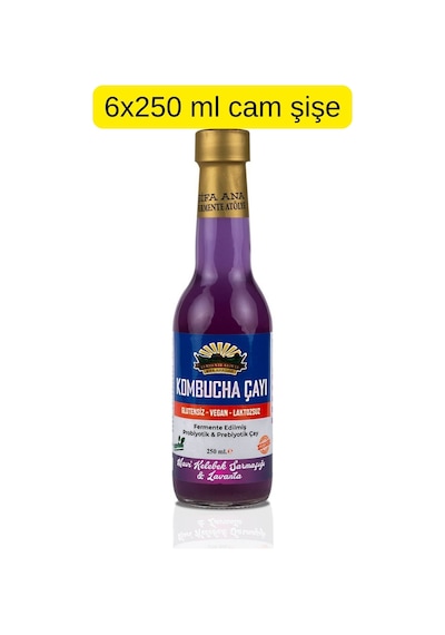 6 Adet Mavi Kelebek & Lavanta Kombucha 250ml. Cam Şişede