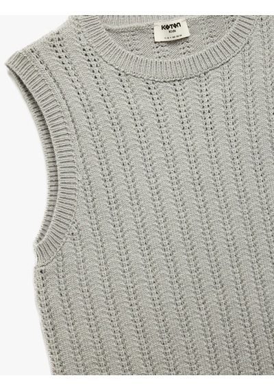 Koton Ajurlu Kolsuz Bisiklet Yaka Triko Süveter Gri 6wkg90015ht Gri