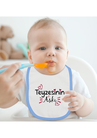 BK Kids Teyzesinin Aşkı Tasarımlı Mavi Bebek Mama Önlüğü Mavi