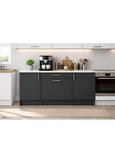 Kali Alt Modül-çok Amaçlı Dolap -140 Cm -3 Kapaklı-1 Çekmeceli-laminat Beyaz Tezgah Dahil Antrasit Kali Alt Modül-çok Amaçlı Dolap -140 Cm -3 Kapaklı-1 Çekmeceli-laminat Beyaz Tezgah Dahil Antrasit