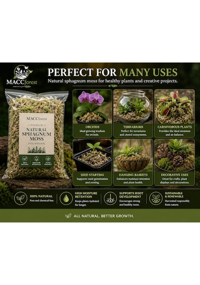 3 Litre Doğal Yosun Torfu, Lif Parça Canlı Spagnum Floor Moss Yosun, Teraryum, Orkide, Toprak Katkısı,dekor