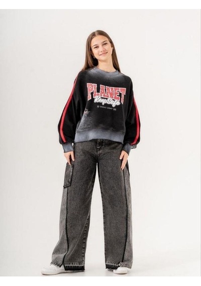 Kız Çocuk Planet Keep Safe Baskılı Oversize Tasarım Sweatshirt-16159 Siyah Kız Çocuk Planet Keep Safe Baskılı Oversize Tasarım Sweatshirt-16159 Siyah
