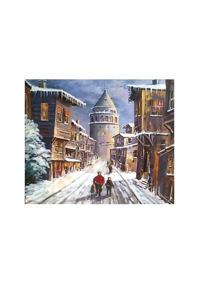 Eski Galata Evleri Sayılarla Boyama Seti - Çerçeveli, 40x50cm
