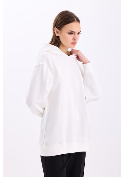 Pastelastore Pamuklu Kapüşonlu 2 İplik Baharlık Oversize Sweatshirt Ekru