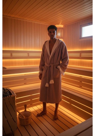 Kapüşonlu , Püsküllü , Yumuşak Dokulu , Unisex , Müslin Kumaş Banyo Ve Plaj Bornozu - Gül Kurusu - 3xl Gül Kurusu
