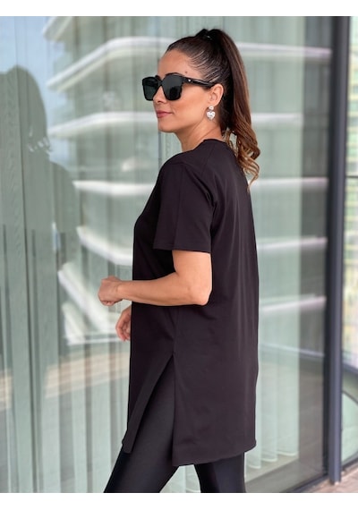 Siyah V Yaka Basic Kadın Tshirt Siyah