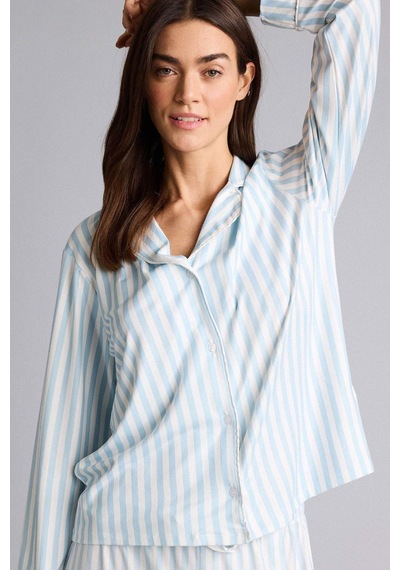 Defacto Regular Fit Pijama Yaka Uzun Kollu Üst G1980ax26spbe772 Mavi-be772