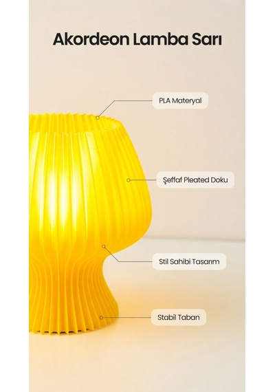 Akordeon Tasarım Masa Lambası - 3d Pleated Doku Dekoratif Gece Lambası Modern Ev Hediyesi Aydınlatma Sarı
