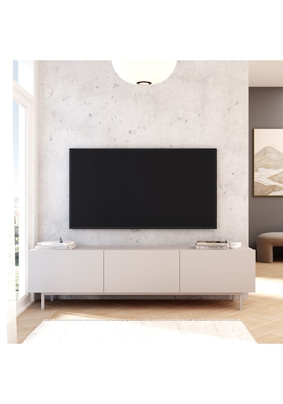 Robinhome Miami Tv Ünitesi Sehpası 3 Kapaklı Ahşap Ayaklı 180cm Kumsal Bej