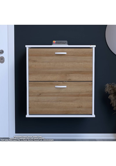 Modilayn Umay Antre Hol 72x 78x 25,5 Cm Lik 2 Düşer Kapak 4 Göz Bölmeli Ayakkabılık Beyaz - Meşe Modilayn Umay Antre Hol 72x 78x 25,5 Cm Lik 2 Düşer Kapak 4 Göz Bölmeli Ayakkabılık Beyaz - Meşe