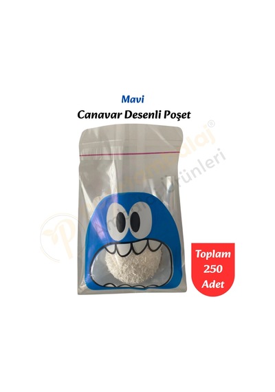 250 Adet Mavi Canavar Desenli Cake Pop & Kurabiye Poşeti-10x15 Cm