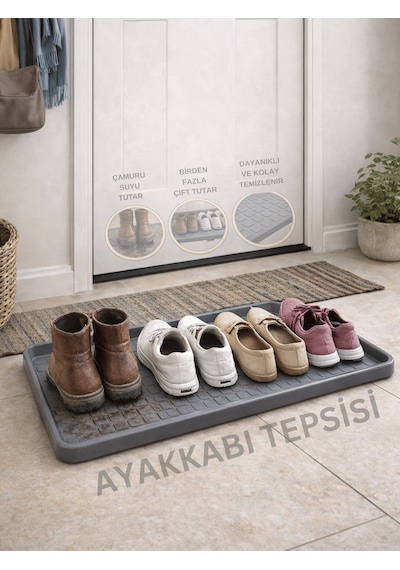 Çok Amaçlı Ayakkabı Tepsisi Dolap İçi Düzenleyici Su Çamur Kir Geçirmez Dayanıklı Organizer 35x70cm Gri
