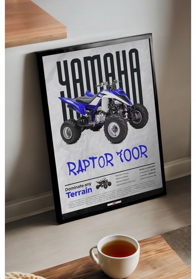 Yamaha Raptor 700r Siyah Ahşap Çerçeveli Poster, Dekoratif Motosiklet Duvar Tablosu