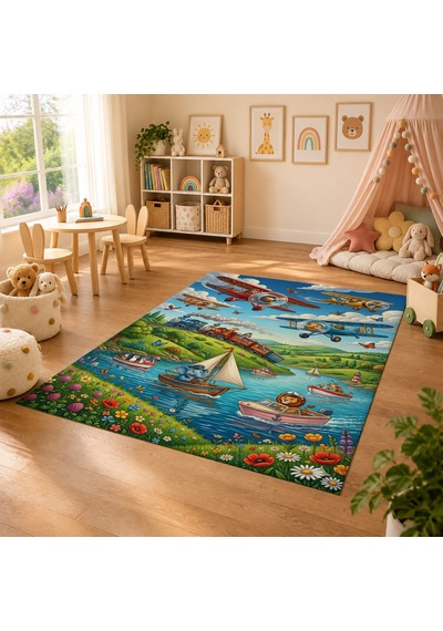 Kartela Halı Sevimli Yol Arkadaşları Kaymaz Taban Çocuk Oyun Halısı - 60 x 90 CM