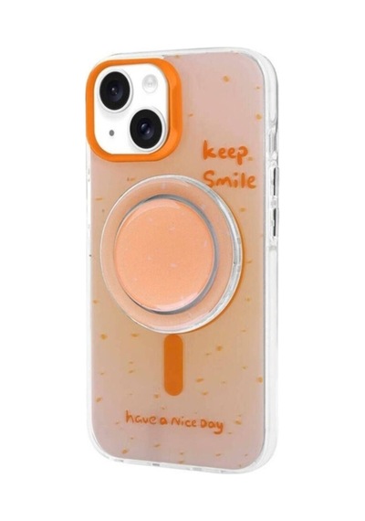 Apple Uyumlu iPhone 14 Kılıf M-safe Şarj Özellikli Tak-çıkar Pop Soketli Zore Tiktok Kapak Turuncu