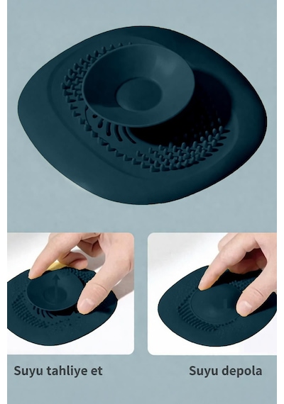 Koyu Mavi Gider Koku Önleyici Kademeli Silikon Lavabo Tıkacı Banyo Mutfak 10x10.5 Cm