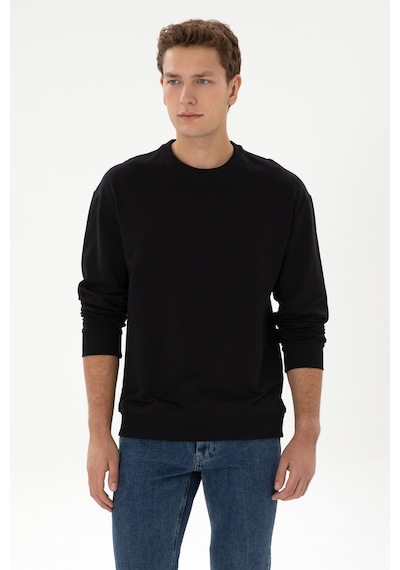 U.S. Polo Assn. Erkek Comfort Fit Bisiklet Yaka Siyah İnce Sweatshirt 50316378-VR046