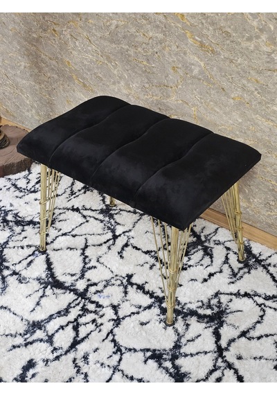 Zafir Metal Gold Tel Ayaklı 60 Cm Puf Bench - Puf - Bench - Oturak - Mutfak Oturağı - Antre Oturağı Siyah