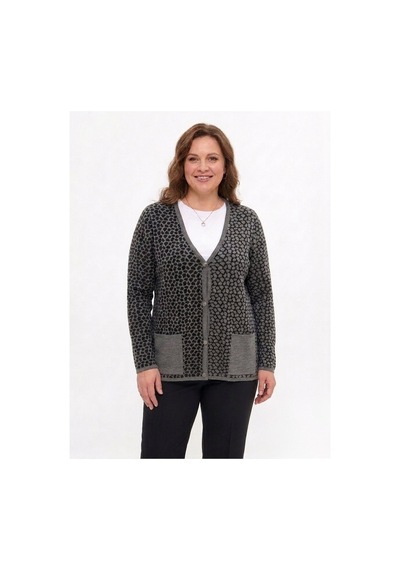 Onno Style Women Çelik Örgü Klasik Leopar Desen Triko Ceket Gri