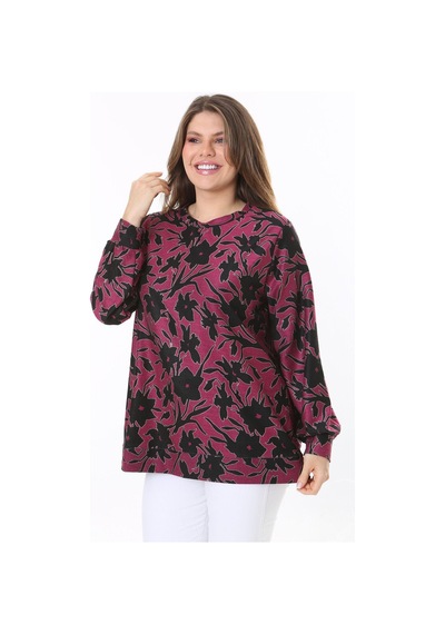 Şans Kadın Büyük Beden Renkli Desenli Sweatshirt 65n37809-renkli Çok Renkli