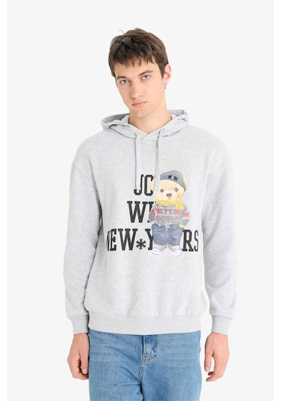 Defacto Boxy Fit Kapüşonlu Baskılı Sweatshirt F2248ax25wngr389 Gri