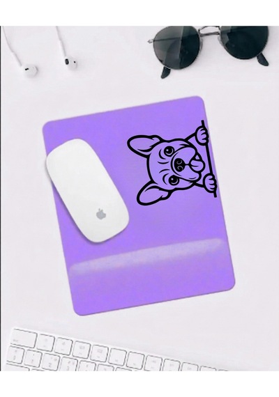 Sevimli Köpek Desenli Mousepad Mor Zemin Kaymaz Tabanlı Mouse Pad