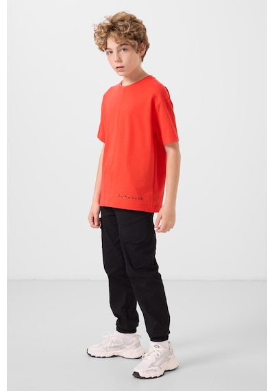 Tommylife Fiesta Pamuklu Yumuşak Dokulu Oversize Basic Erkek Çocuk T-shirt - 11297 Kırmızı
