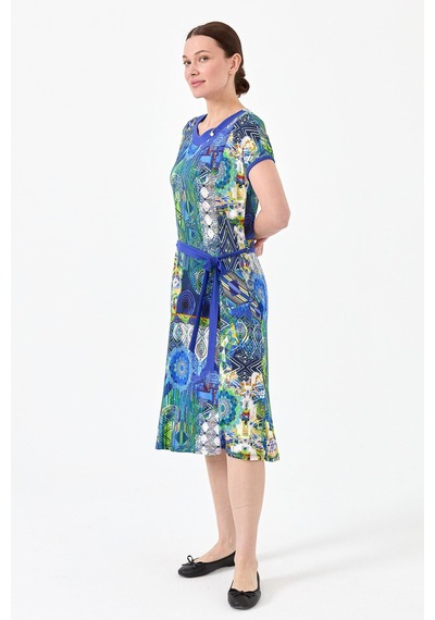 Desen Triko Kadın Sıfır Yaka Desenli Penye Elbise Saks Saks Desen Triko Kadın Sıfır Yaka Desenli Penye Elbise Saks Saks