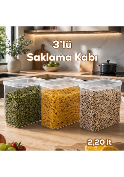 Porsima 421 3lü Sızdırmaz Yiyecek Erzak Saklama Kabı Seti - 2200ml Şeffaf