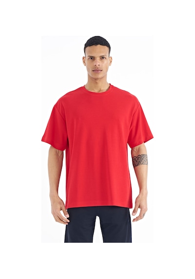 Tommy Life T11er-88193 Erkek Kol Arma Detaylı Basic Oversize T-shirt T11ER-88193-R0766 Kırmızı
