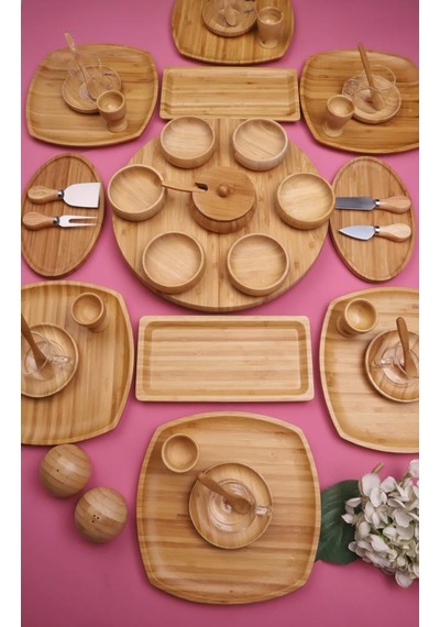 Atbyhome Natural Collection 6 Kişilik 50 Parça Seramik Ve Bambu Kahvaltı Takımı Lüks Kahvaltılık Sunum Seti Bambu