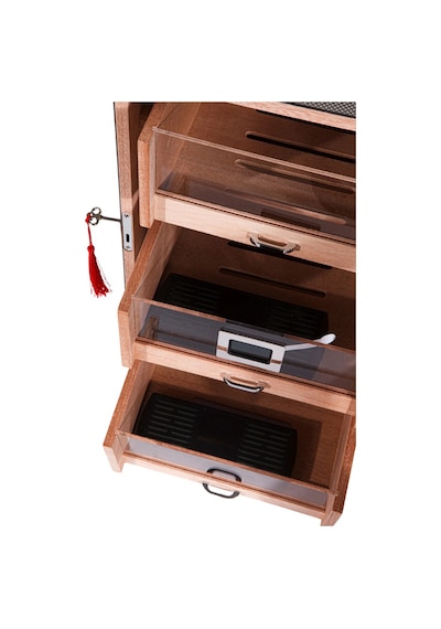 Premiumquality Belgrano Karbon Desenli 3 Çekmeceli Sedir Humidor Puro Kutusu - Tr8783