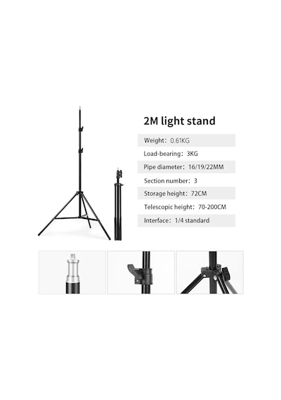 Ayrex Bluetooth Kumandalı Metal Tripod, 2 Metre Ayarlanabilir Yükseklik, 360 Derece Döner Başlıklı Telefon Tutucu, Genel