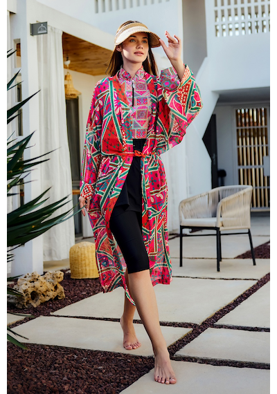Remsa Mayo Remsa Tesettür Mayo Üzerine Tek Kaftan Kimono Pareo Pembe Rp031 Arzu Pembe