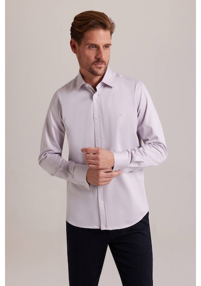 Erkek Lila Yarım İtalyan Slim Fit Uzun Kol Gömlek