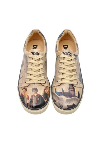 Kadın Vegan Deri Bej Sneakers - Warner Bros Gryffindor Gang Harry Potter Tasarım Çok Renkli