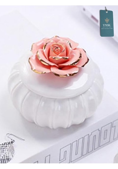 Flowers Kapaklı Çiçekli Dekoratif Seramik Saklama Kutusu / Takı Kutusu Yavru Ağzı