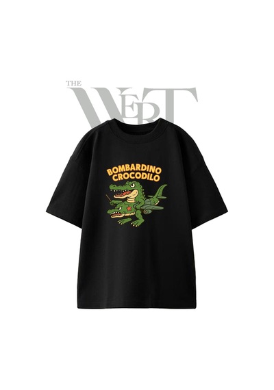 Thewert Bombardier Crocodile Tasarım Baskılı Ünisex Siyah Oversize T-shirt