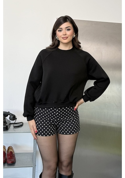 Jee Lee Kadın Bisiklet Yaka Reglan Kol Basic Sweatshirt Siyah - 27k 2711